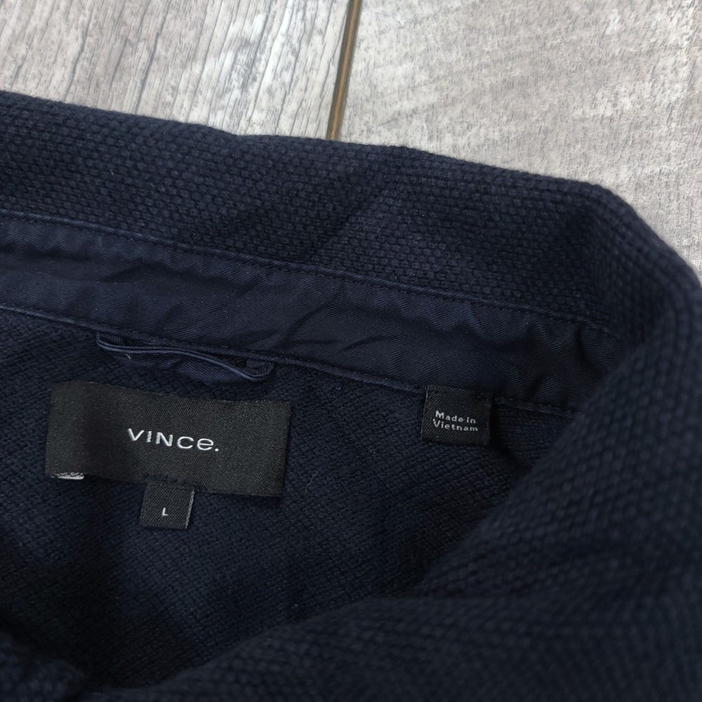 Vince Shirt Jacket Mens Size Large Navy Blue Waffle Knit Cotton Button Up - Picture 5 of 7